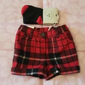 NWT next Girl's Red Wool Shorts & Black Tights Set